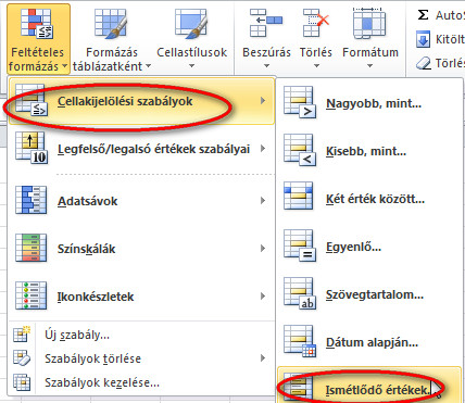 felteteles_formázás_ismétlődő_értékek